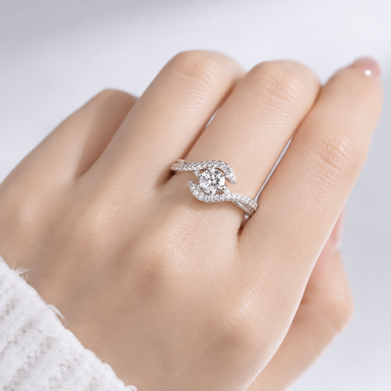 Silver Oval Diamond Twist Ring by Rose & Oliver, alternate product view