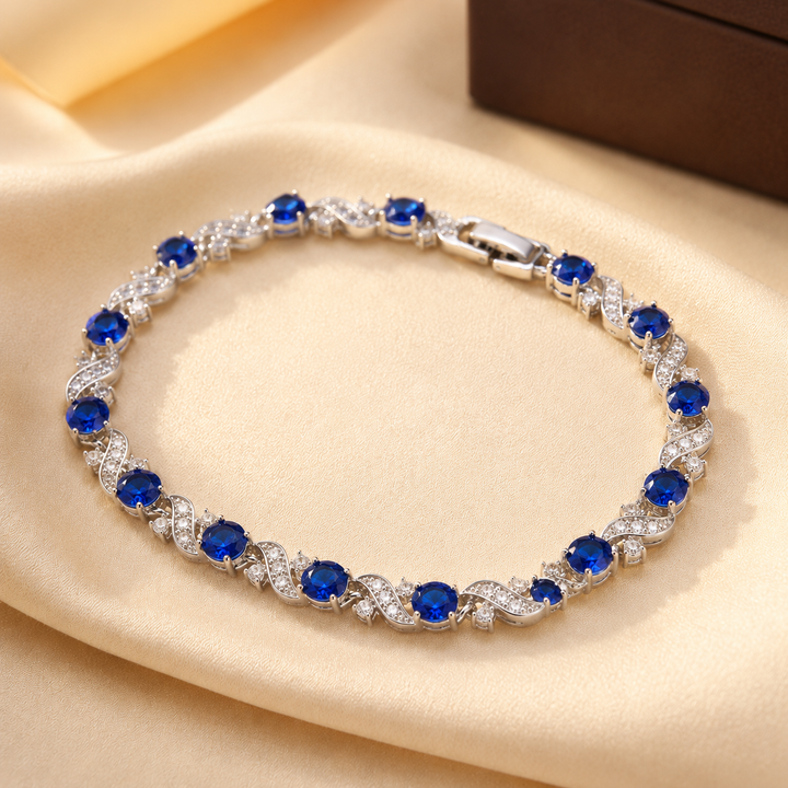 Silver Sapphire Floral Link Bracelet by Rose & Oliver - product image 1