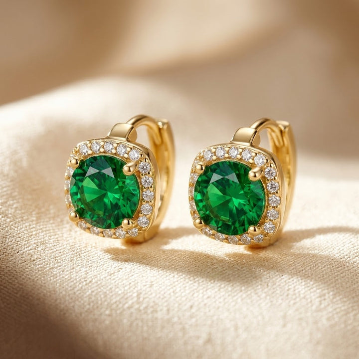 Gold Emerald Halo Hoop Earrings by Rose & Oliver - product image 1