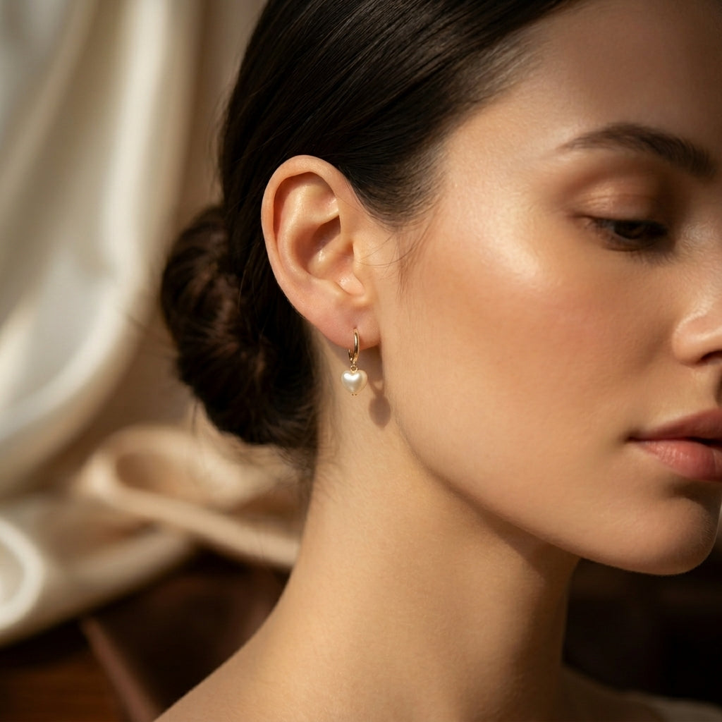 Gold Heart Pearl Drop Earrings by Rose & Oliver - product image 2
