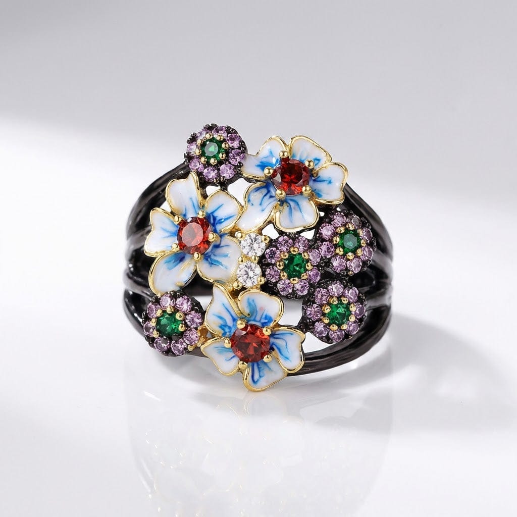 Colorful Enamel Flower Garden Ring by Rose & Oliver, main product view