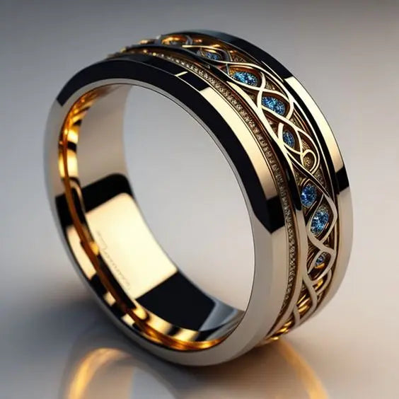 Anel de ouro infinito vintage da Rose & Oliver, com acabamento detalhado e design elegante, visto de frente.