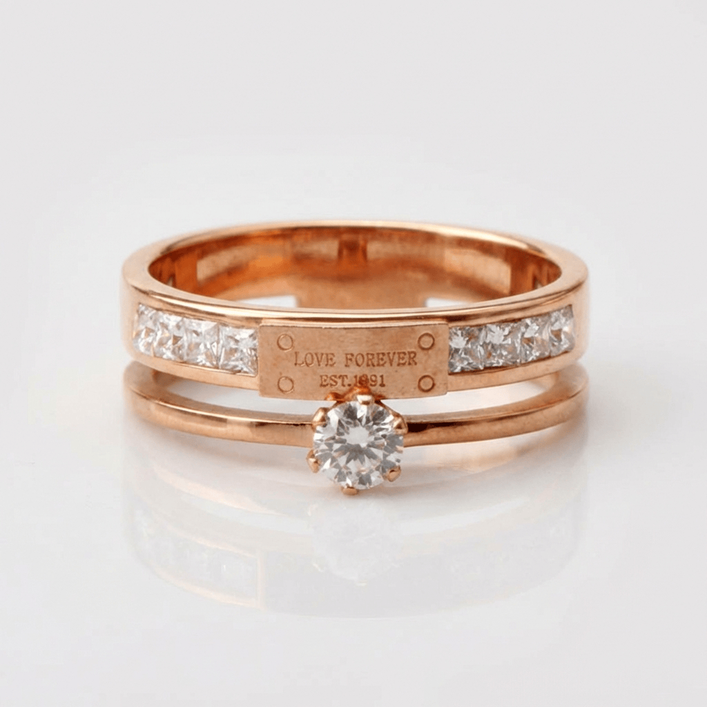 Love Forever Rose Gold Double Band Ring by Rose & Oliver, main product view