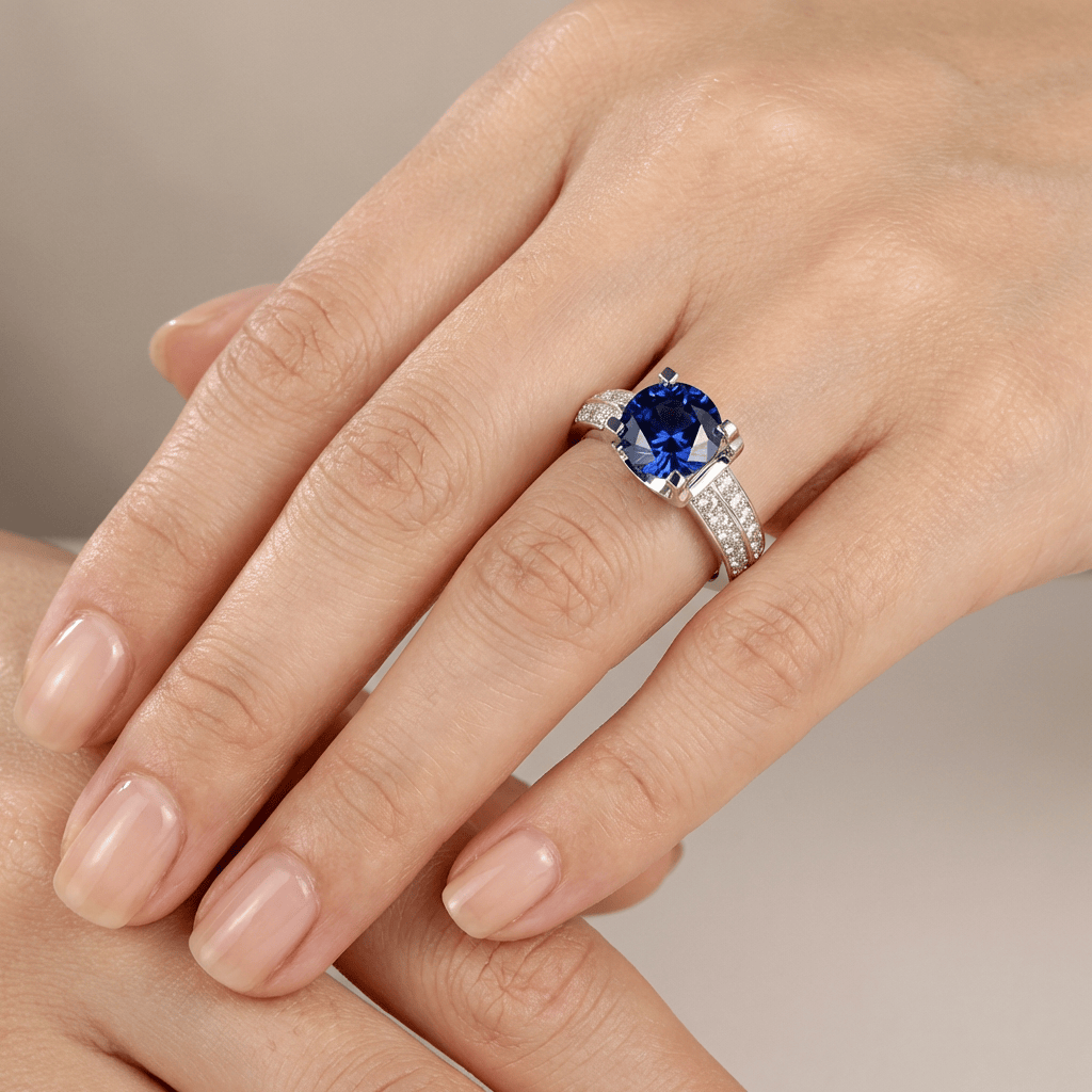 Anel ajustável Rose & Oliver em prata com diamantes redondos pave e design solitaire elegante.