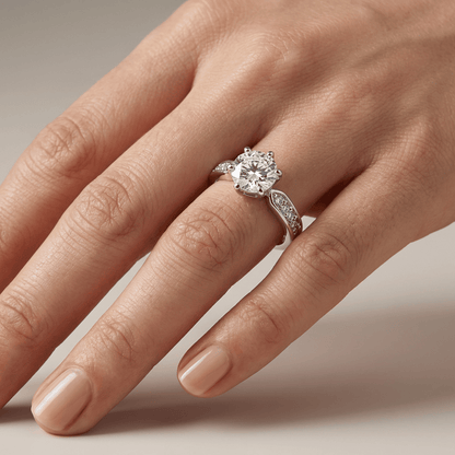 Rose Gold Round Diamond Pave Ring - (Adjustable) by Rose & Oliver, additional angle