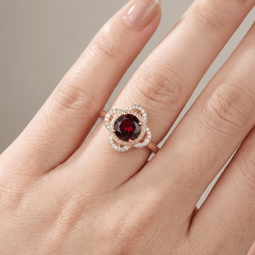 Gold Ruby Diamond Halo Ring by Rose & Oliver, alternate product view