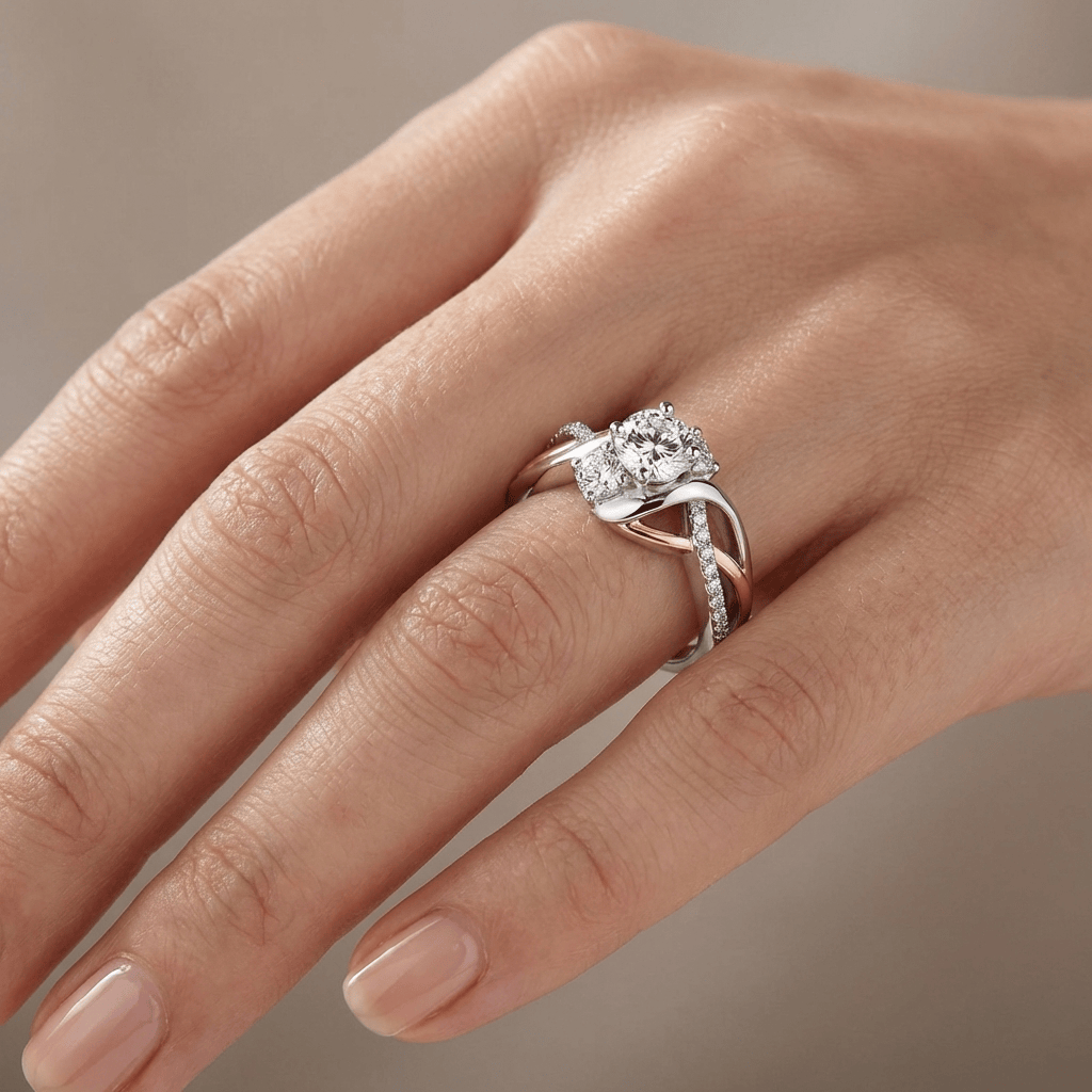 Silver Rose Gold Diamond Twist Ring by Rose & Oliver, alternate product view